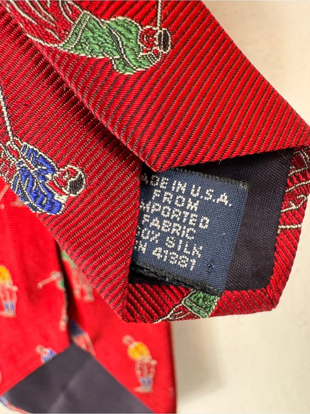 Vintage Polo Ralph Lauren Made in USA Golf Golfer Print 100% Silk Tie Red